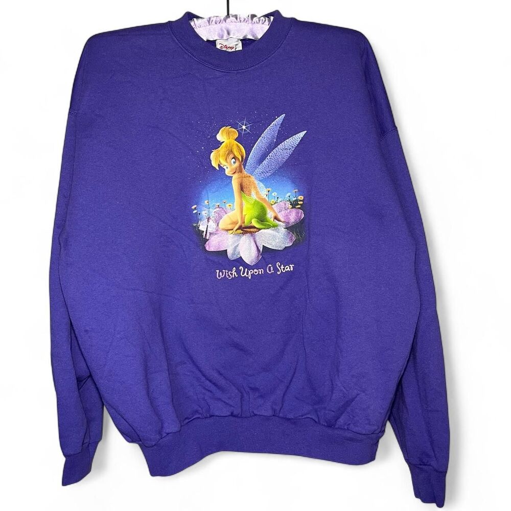 Vintage 90s Disney Store Tinkerbell Fairy Wish Upon Star Crewneck Sweatshirt XL